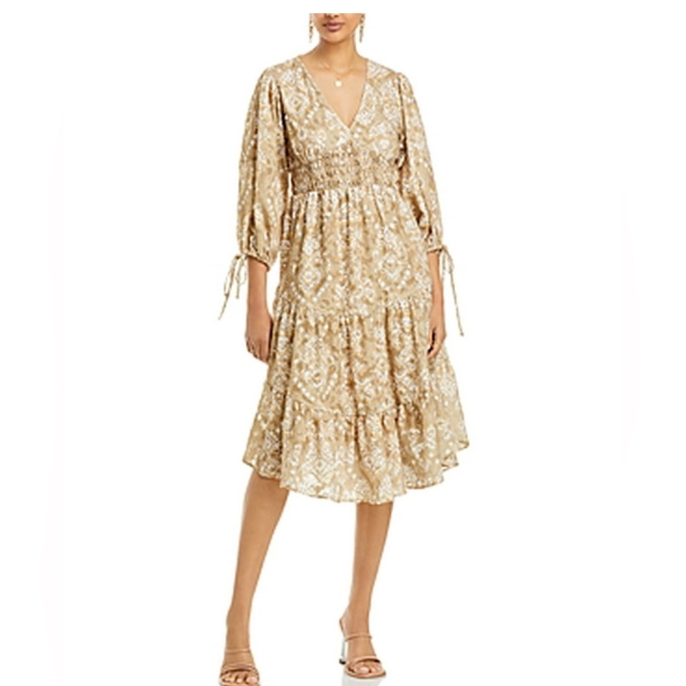 Cupio TAN ORLA Women's V Neck Smocked Dress